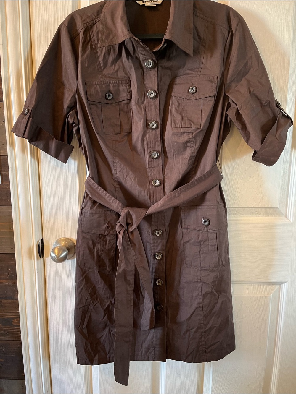 Nygard Collection Women’s Button-Front Brown Midi Shirt Utility Dress, sz 14